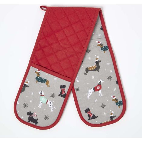 HOMESCAPES Dog Christmas Double Oven Glove (1/5)