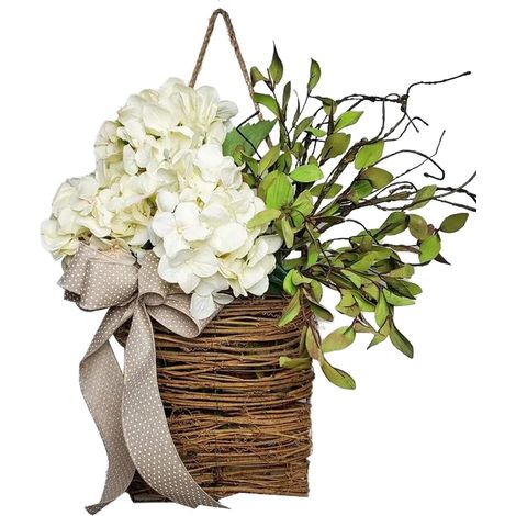 Panier Suspendu Pour Porte - Guirlande Artificielle De Fleurs Sauvages - Décoration Extérieure Et Intérieure - 25 X 40 Cm - 1 Pièce (1/5)