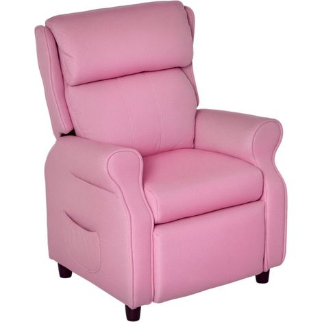 Poltrona reclinabile per bambini con poggiapiedi e braccioli in lino rosa 58x53x70 cm HOMVRA (1/5)