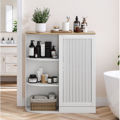 MEUBLIV Eckschrank fürs Badezimmer, weiß und Eichedekor, 68x25x76 cm, verstellbare Regalböden (1/5)