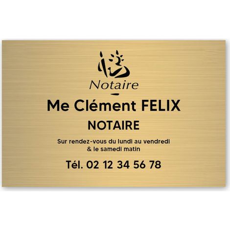 Plaque professionnelle PVC 30x20 Personnalisée avec Logo | Notaires - Or lettres noires (1/3)