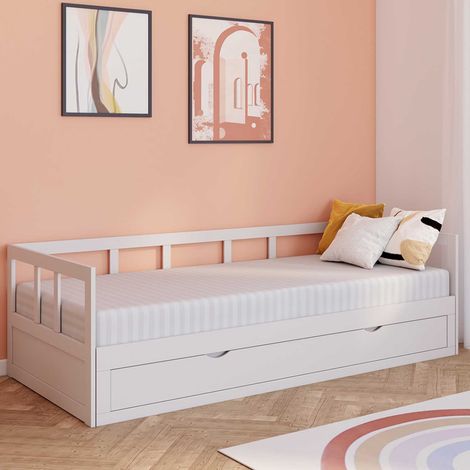 ZOYA 90 x 190 cm sofá cama convertible blanco 180 x 190 cm con 1 cajón de almacenamiento (1/5)