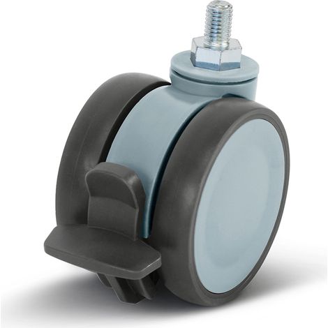 Roulette pivotante double freinée - MESO - Grise - 75mm - 80kg - Filetage
