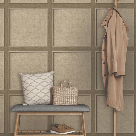 Walnut Oak Panelled Wallpaper 3D Smooth Brown Weave Wood Grain Effect Rasch (1/5)