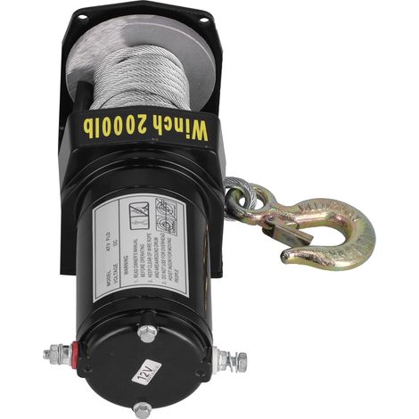 Treuil électrique 12 V 2000 lb pour véhicules, avec interrupteur à poignée filaire et moteur de 1,2 kW (1,6 CV). (1/5)