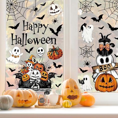 Autocollants Halloween Double Face pour Vitres, Miroirs et Surfaces Lisses, PVC, 30x20 cm, Décoration Réutilisable (1/5)