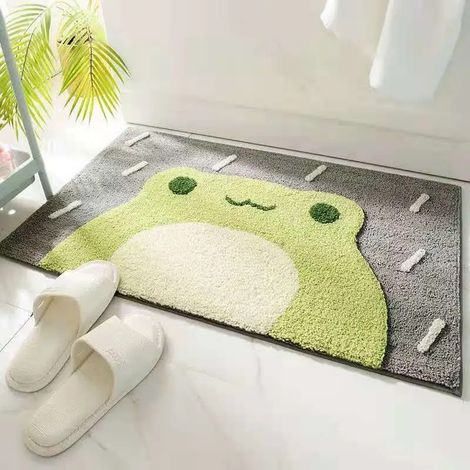 Badematte, saugfähiger, rutschfester, weicher und hautfreundlicher Badezimmerteppich, Froschmuster, 40 x 60 cm