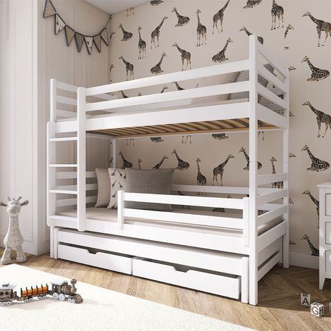 Letto a castello Léo White 90x200 con cassettiera e molla a tazza