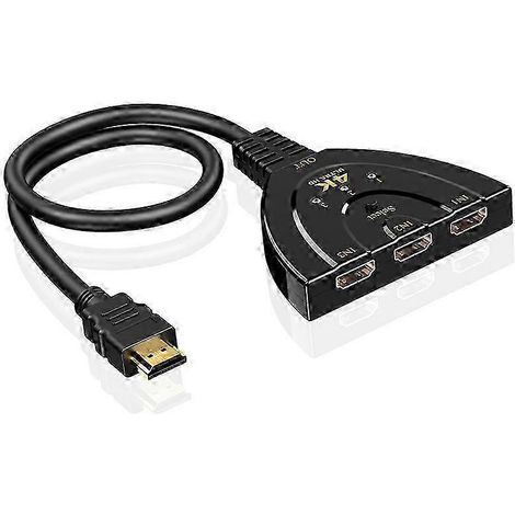 Commutateur/répartiteur HDMI 4K Ultra HD à 3 canaux, prend en charge la commutation automatique HDTV 1080P, 3 ports d'entrée et 1 sortie, câble inclus. (1/5)