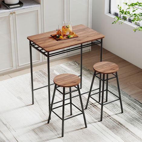 Table de Cuisine Alta avec 2 Tabourets Industriels Étagère Ouverte Repose-Pieds Économie d'Espace pour Espaces Réduits