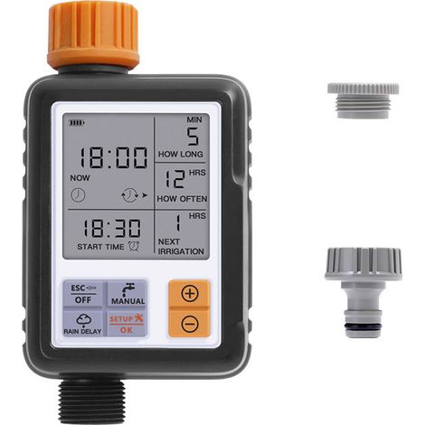 Temporizador de riego automático, resistente al agua y apto para exteriores, con múltiples modos, pantalla LCD de 3", ideal para riego de jardín, granja, césped y flores. (1/4)