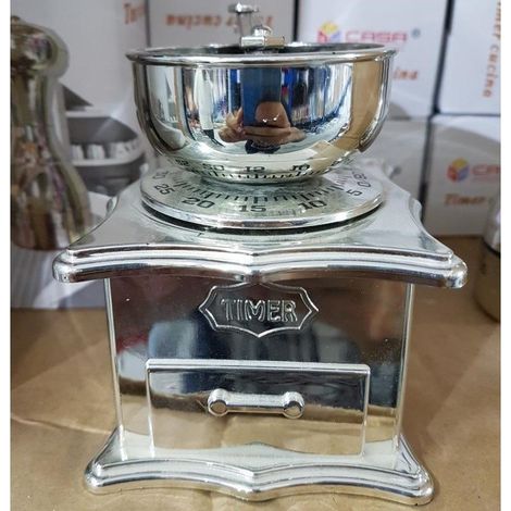 TRADE SHOP - Timer Da Cucina Meccanico A Forma Di Macinacaffè Cromato Cottura Alimenti -