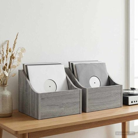 vidaXL LP Record Box 2 pcs Grey Sonoma 37 x 33 x 32 cm Engineered Wood (1/5)