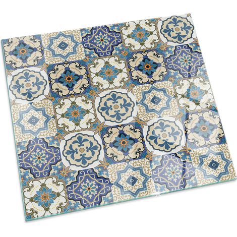 Base décorative Plaque en verre trempé de sol avec impression moderne sous cheminée Motif mosaïque avec fleurs Carrée 60x60 cm (1/5)