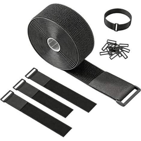 5cm × 5m Sangle Scratch,Attaches de Câble Réutilisables Réglables Noires Avec 25 Boucles,Ajustables, Réutilisables,pour Câbles Organiser, Tuyaux, Cordes, Noir - (1/5)