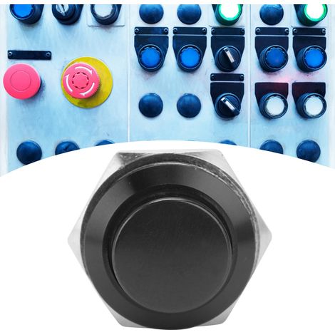 16 mm hoher Metall-Drucktaster, vollständig eloxiert, selbstrückstellend, Kippschalter, 220 V, schwarz. (1/5)