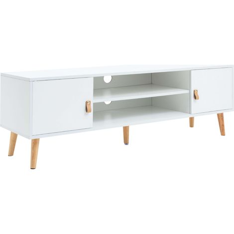 Anzio Mueble TV con 2 Puertas, 1 Estante y Patas de madera de pino Blanco mate, fabricado en Melamina 140 cm