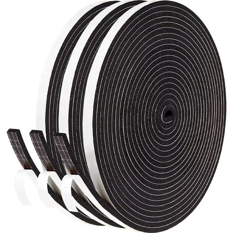 Window Door Seal 3 Rolls 6 mm x 3 mm x 5 m Adhesive Foam Door Seal Rubber Caulking Anti Cold Multi-Purpose Protection Non-Slip Air Conditioner Protection White and Black (1/5)