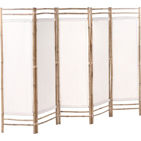 Biombo de 5 paneles de bambú madera natural estilo Japandi orgánico 225 x 160 cm marrón claro Alberobello