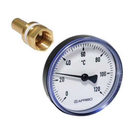 AFRISO Ø 63 mm Bimetall Thermometer 0 - 120°C mit MS-Schutzrohr 40 mm - 63702