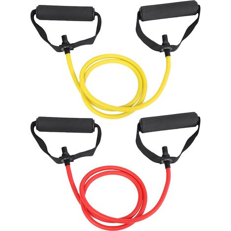 Lot de 2 bandes de résistance fitness (145 cm x 12,5 cm) — Extenseur thoracique portable et corde de traction pour abdominaux (avec poignées), en matériau élastique TPE (1/4)