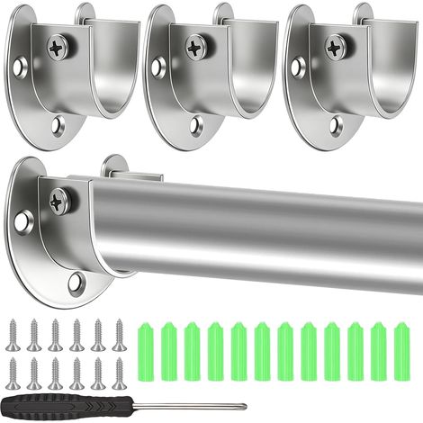 4 Pièces Support Tringle Penderie en Forme de U 25mm, Support Barre Penderie en Acier Inoxydable avec Vis, Porte-tige de Garde-robe pour Tube Ronde Armoire (1/5)