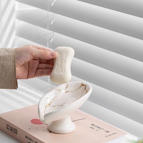 Porte Savon Céramique Auto Drainant pour Salle de Bain, Cuisine, Douche - Blanc (1/5)