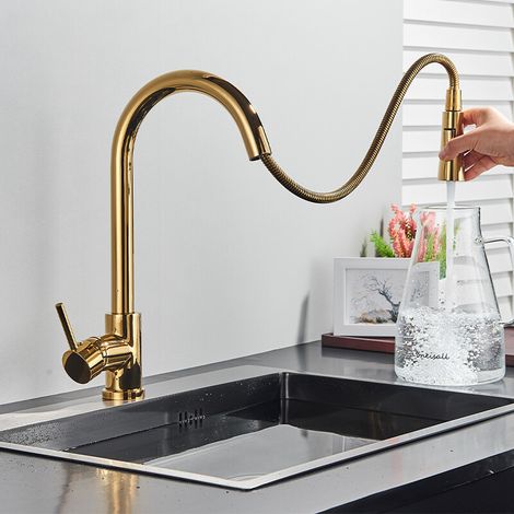Suguword – Mitigeur de cuisine or avec douchette rotative 360° – 2 modes de pulvérisation – Installation facile sur éviers simples ou doubles (1/5)