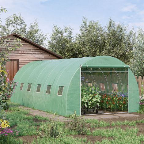 Invernadero de Túnel con 12 Ventanas Puerta Invernadero de Huerto para Cultivos Plantas Verduras Flores Verde (1/5)