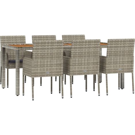Muebles de comedor y cojines de jardín 7 piezas ratán gris 020014897