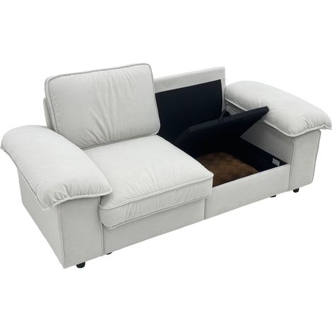 Canapé compact avec coffre de rangement en tissu bouclette crème, assise à ressorts ensachés, accoudoirs larges et dossiers amovibles pour salon moderne - CHICFURN (1/5)