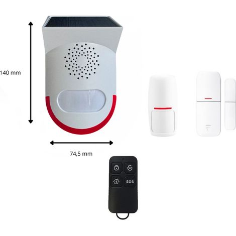 Kit Alarme Autonome Extérieure Solaire pour Garage ou Chantier - Sirène 110 dB avec Détecteur de Mouvement et d'Ouverture