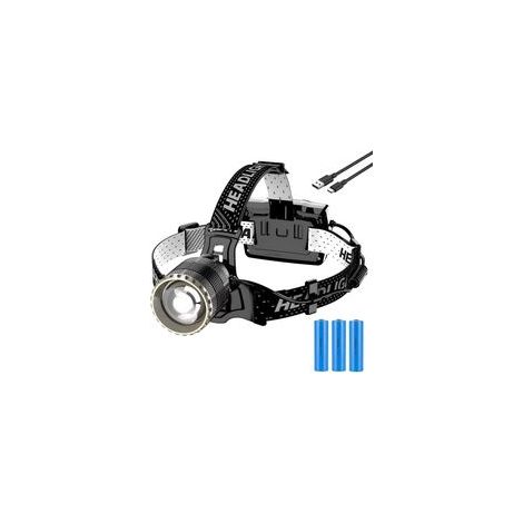 Linterna frontal LED recargable, 4 modos, linterna frontal recargable con sensor, batería de 6000 mAh, resistente al agua IP65, zoom, luz para casco, camping, correr, pesca