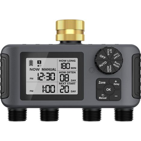 Temporizador de riego de latón de 4 vías,Ordenador de riego para 4 zonas,Ordenador de riego,Ordenador de riego,Resistente al agua IP66 (1/5)