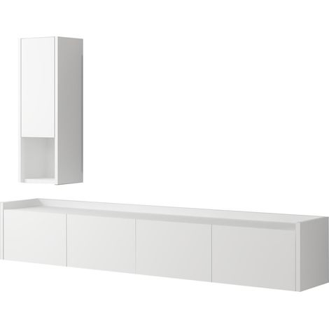 TV-Möbel mit Wandregal aus Holz "Sema" - 160 x 30 x 35 cm - Weiß