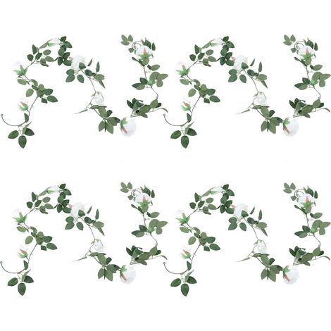 Set aus 4 künstlichen Rosengirlanden, 2,4 m lang, 9 Köpfe, mit flexiblen grünen und weißen Blättern, ideal zum Dekorieren von Hochzeiten, Partys und Gärten. (1/5)