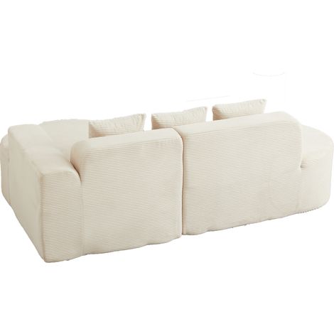 Canapé d'angle modulable 220x155x70 cm en velours côtelé beige, sans montage pour salon FloraGrace (1/5)