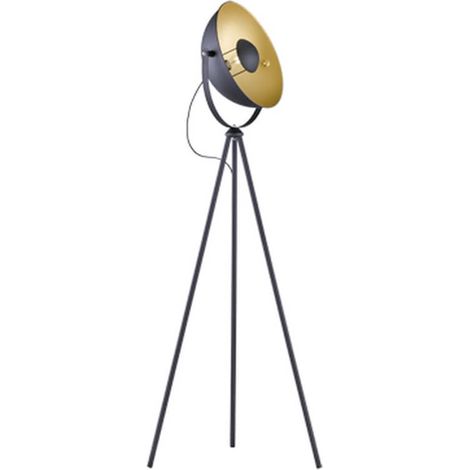 Lampadaire trépied industriel noir et doré E27 60W, métal, 160 cm (1/3)