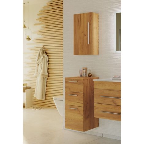 Badschrank-Set - Midischrank 75cm und Hängeschrank 62cm eiche gold