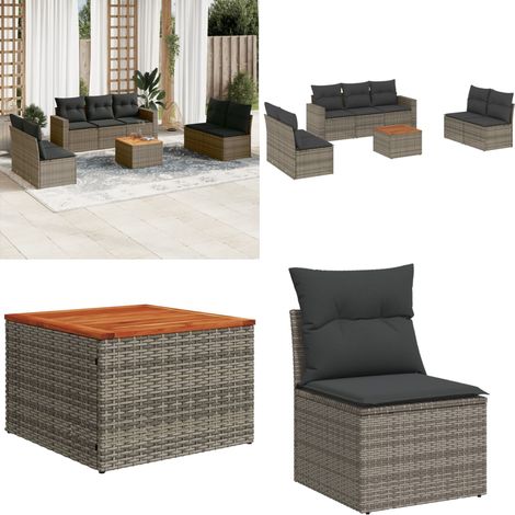 8-tlg. Garten-Sofagarnitur mit Kissen Grau Poly Rattan - Gartenmöbel - Outdoor Möbel - Rattan Gartenset - Lounge Set - Esstisch - Home & Living (1/5)