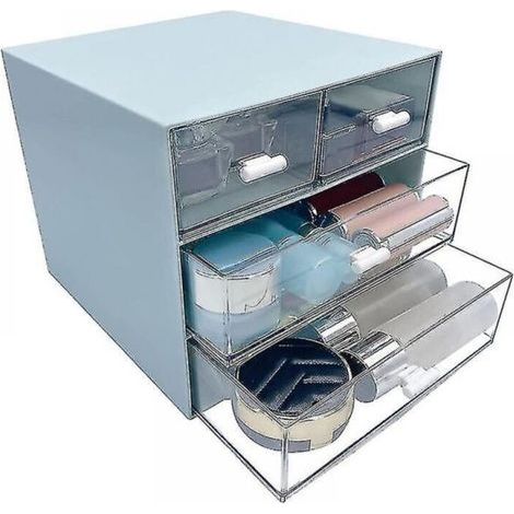 Organisateur de maquillage et bureau à 4 tiroirs en plastique rigide, couleur bleu ciel – design compact et fonctionnel pour salle de bain ou espace de travail (1/3)