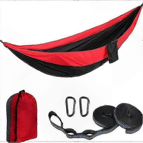 Hamac de camping portable pour une utilisation en extérieur et en intérieur, avec sangles pour arbres, taille simple/double, noir et rouge, taille M (1/4)