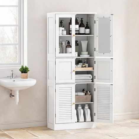 Armoire de rangement blanc en mDF verre 60 x 30 x 170 cm (1/5)