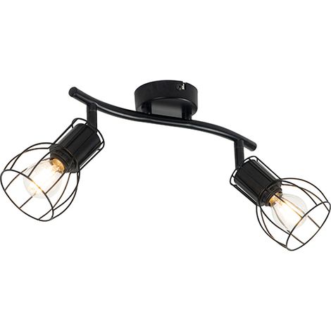 QAZQA Moderno Foco de techo moderno negro 2-luces regulable - Botu Acero Alargada Adecuado para LED Max. 2 x 40 Watt