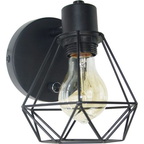 Plafonnier industriel rétro E27 en métal noir Ø150 mm – Applique murale design cage pour cuisine ou chambre