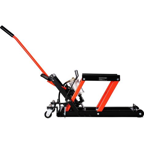 Cric Motorcycle, Capacité 680 kg, Vérin Hydraulique et Pneumatique, Hauteur 10,4-38 cm, Support de Réparation avec Rampe Amovible et 2 Roulettes pour Moto, Quad, Cross (1/5)