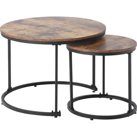 Table Basse  50 × 70,5 / 45,5 × 44 cm Gigogne Ronde Lot De 2 Tables Imbriquées  Pour Salon (1/5)