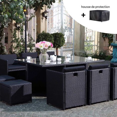 Set di mobili da giardino a 10 posti nero/nero + telo di protezione MIAMI (1/2)