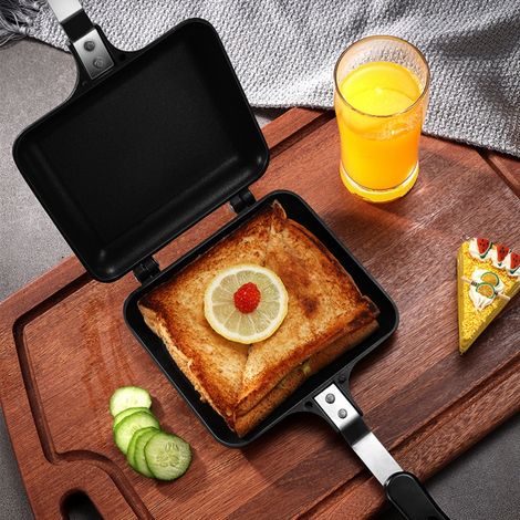 Moule à sandwichs et toasts ménager, poêle à four antiadhésive, poêle à frire double face en aluminium sans fumée (noire) (1/5)