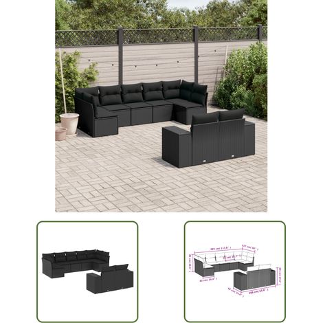 The Living Store 9-tlg. Garten-Sofagarnitur mit Kissen Schwarz Poly Rattan - Gartensofas - Outdoor Möbel - Lounge Set - Gartenlounge - Rattan Gartenmöbel (1/3)
